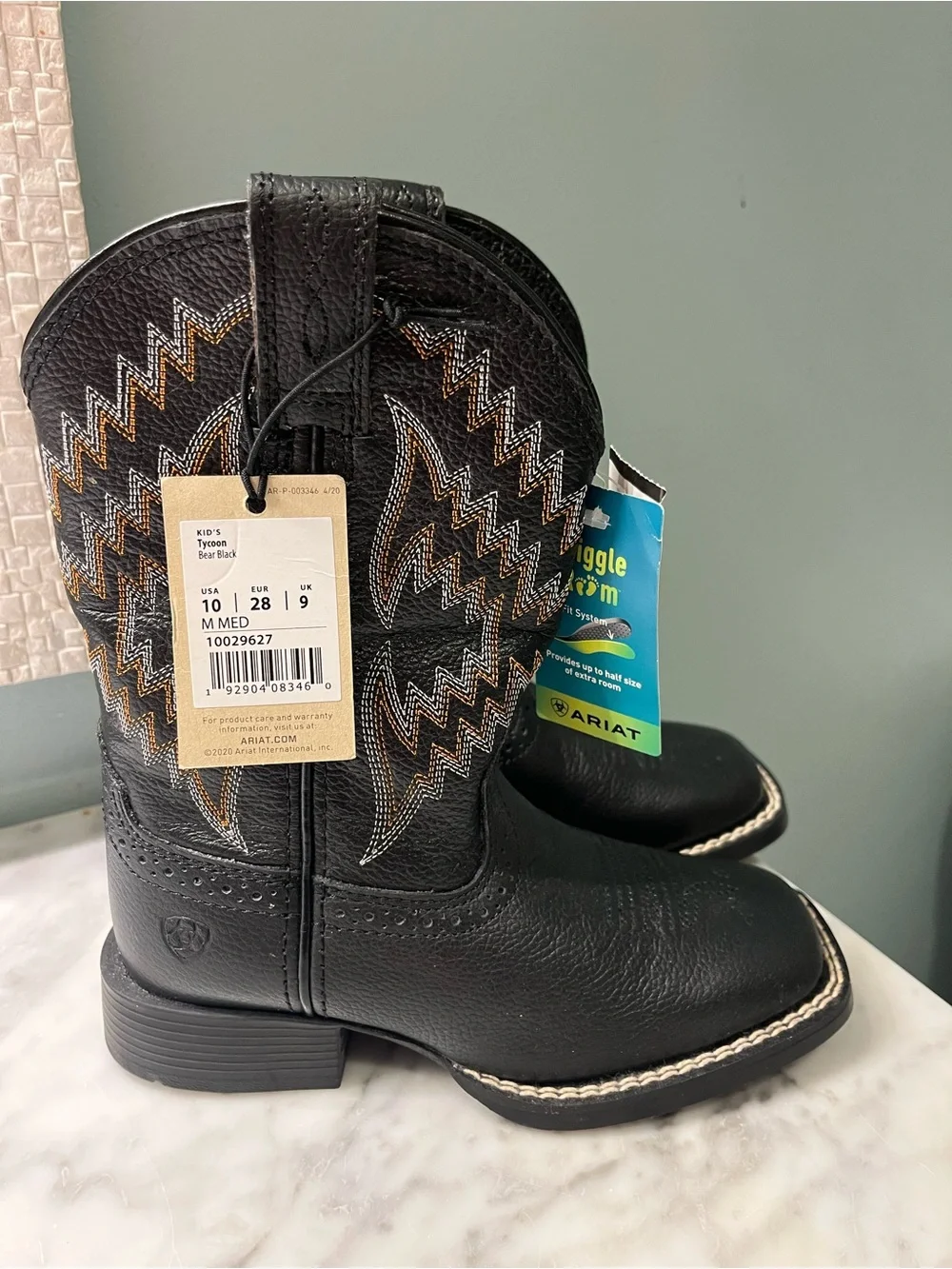 Ariat Black Kids Western Boots with White and Brown Stitching
